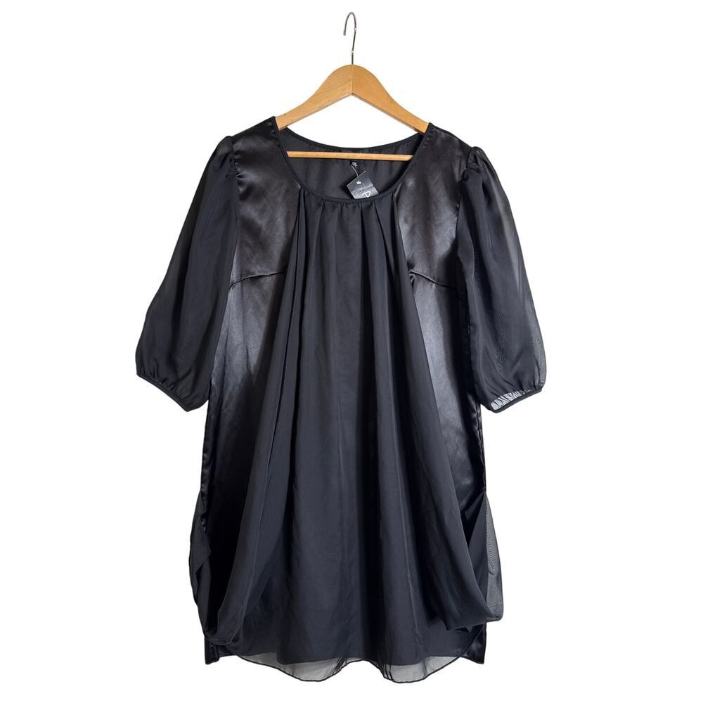 ABODY Women’s Satin Babydoll Shift Dress Tunic - Black, Plus Size L